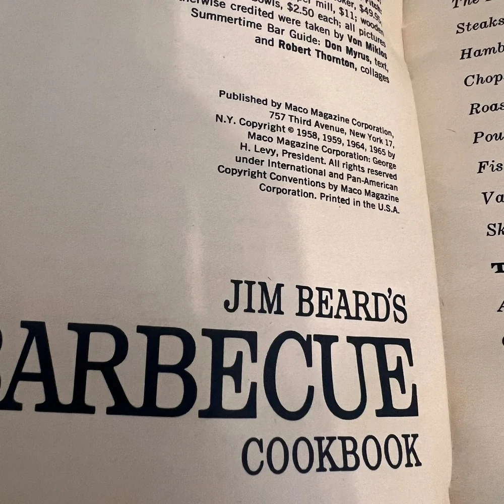 Vintage 1965 Jim Beard's Barbecue Cookbook Maco Outdoor Living Series Grilling